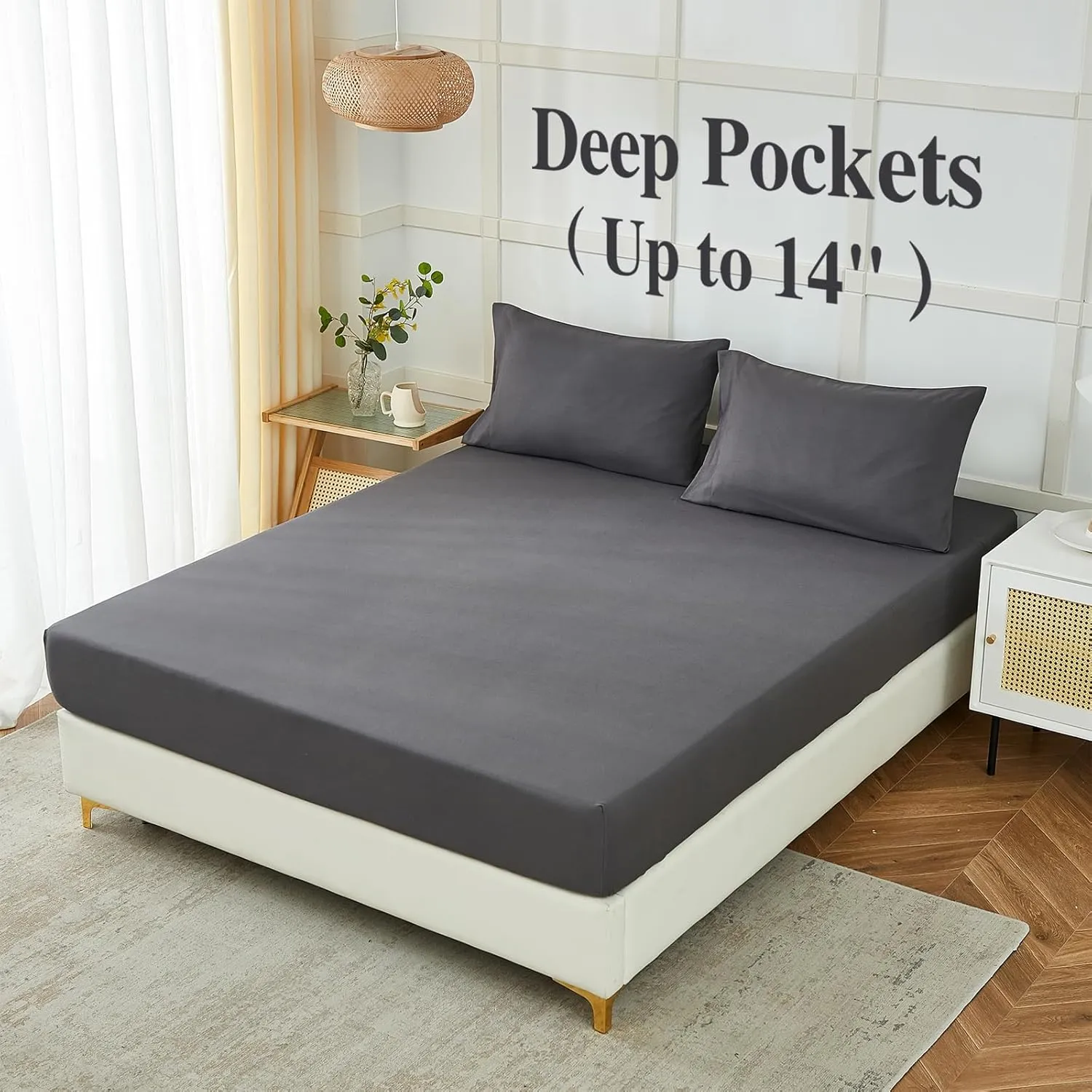 ILAVANDE Grey Sheets Set,Super Soft Microfiber Bed Sheets Set-Wrinkle Free & Breathable-14 Deep Pocket Queen Size Sheets (Dark Gray, Queen)