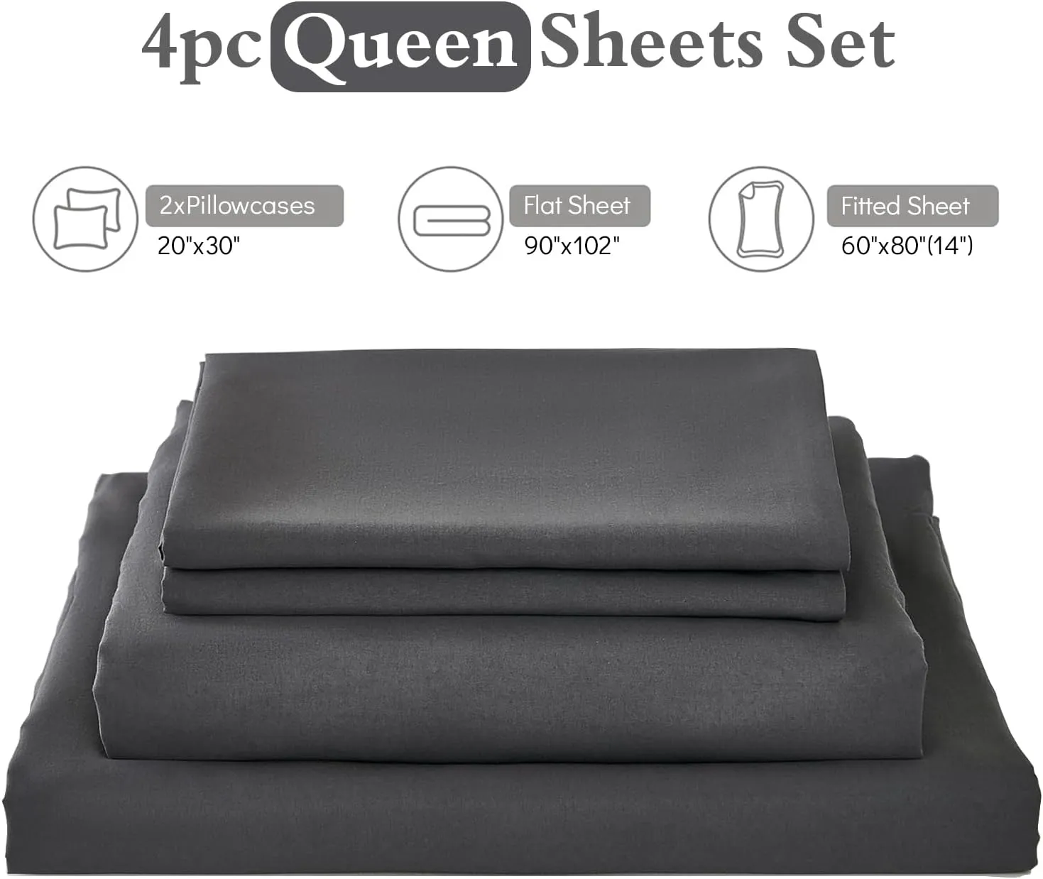 ILAVANDE Grey Sheets Set,Super Soft Microfiber Bed Sheets Set-Wrinkle Free & Breathable-14 Deep Pocket Queen Size Sheets (Dark Gray, Queen)