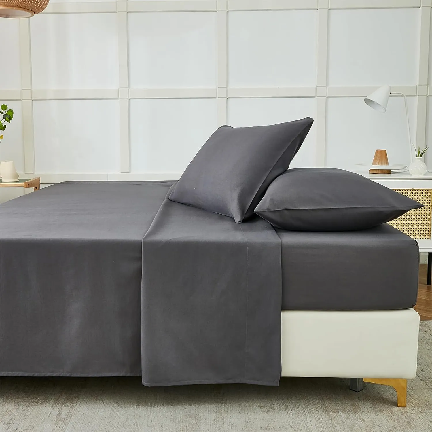 ILAVANDE Grey Sheets Set,Super Soft Microfiber Bed Sheets Set-Wrinkle Free & Breathable-14 Deep Pocket Queen Size Sheets (Dark Gray, Queen)