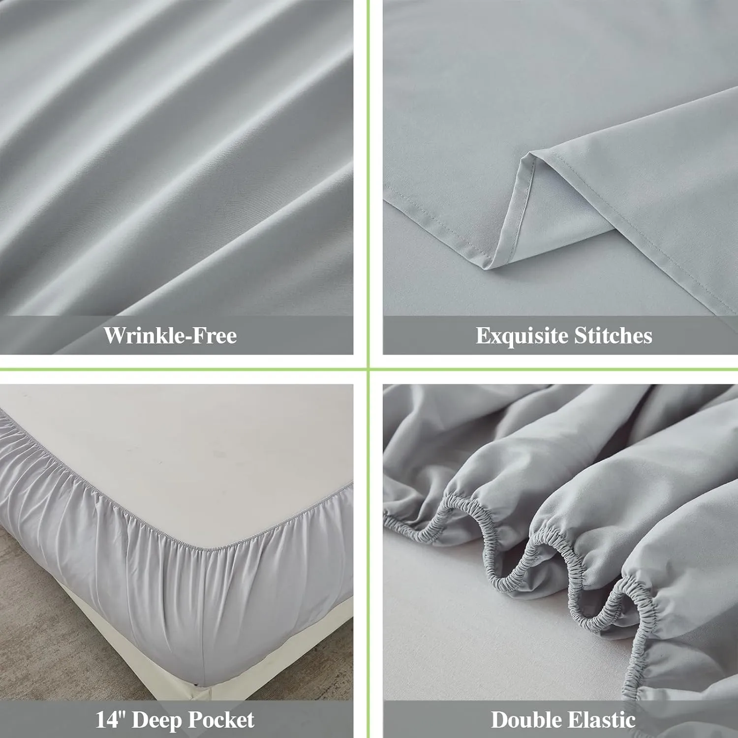 ILAVANDE Queen Sheets Set 6 Piece,Hotel Luxury Super Soft 1800 Series Microfiber Queen Bed Sheets Set-Wrinkle Free & Breathable-14 Deep Pocket Sheets for Queen Size Bed(Queen,Light Grey)