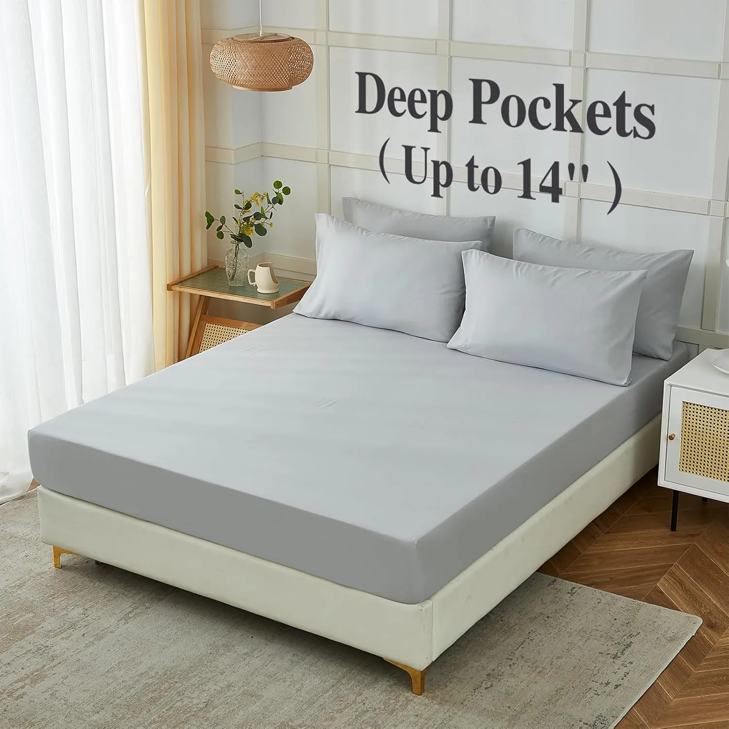ILAVANDE Queen Sheets Set 6 Piece,Hotel Luxury Super Soft 1800 Series Microfiber Queen Bed Sheets Set-Wrinkle Free & Breathable-14 Deep Pocket Sheets for Queen Size Bed(Queen,Light Grey)
