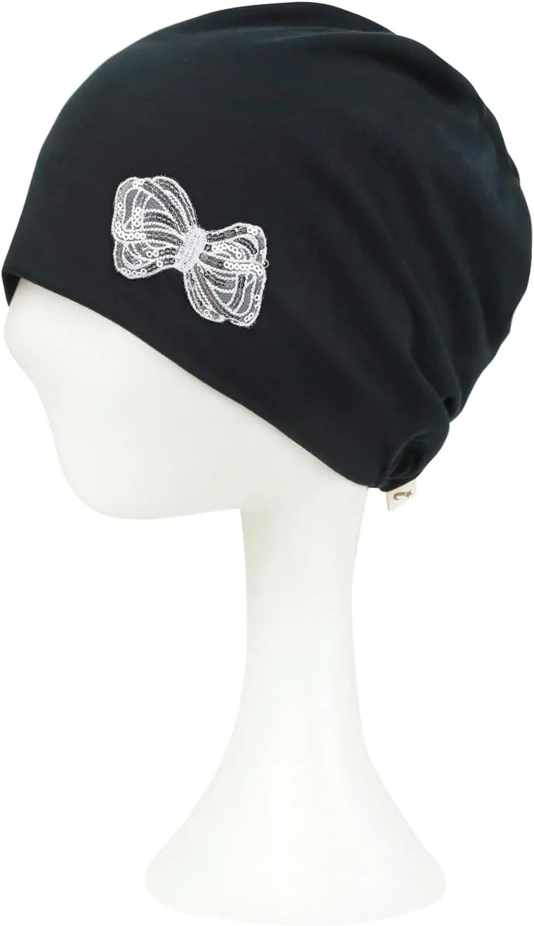 ililily Tencel Lyocell Flower Trim Chemo Hair Loss Beanie Ultra Soft Stretchable Head Cover Sleep Hat