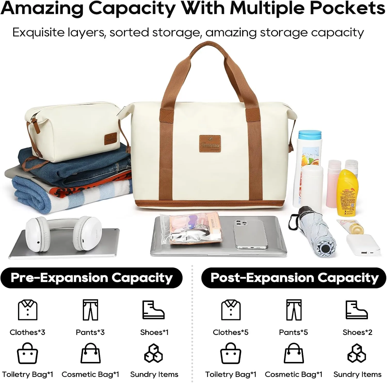 imiomo Travel Gym Duffel Bag - Weekender Bags for Women, Large Tote Overnight Bag, Sports Shoulder Hospital Bag