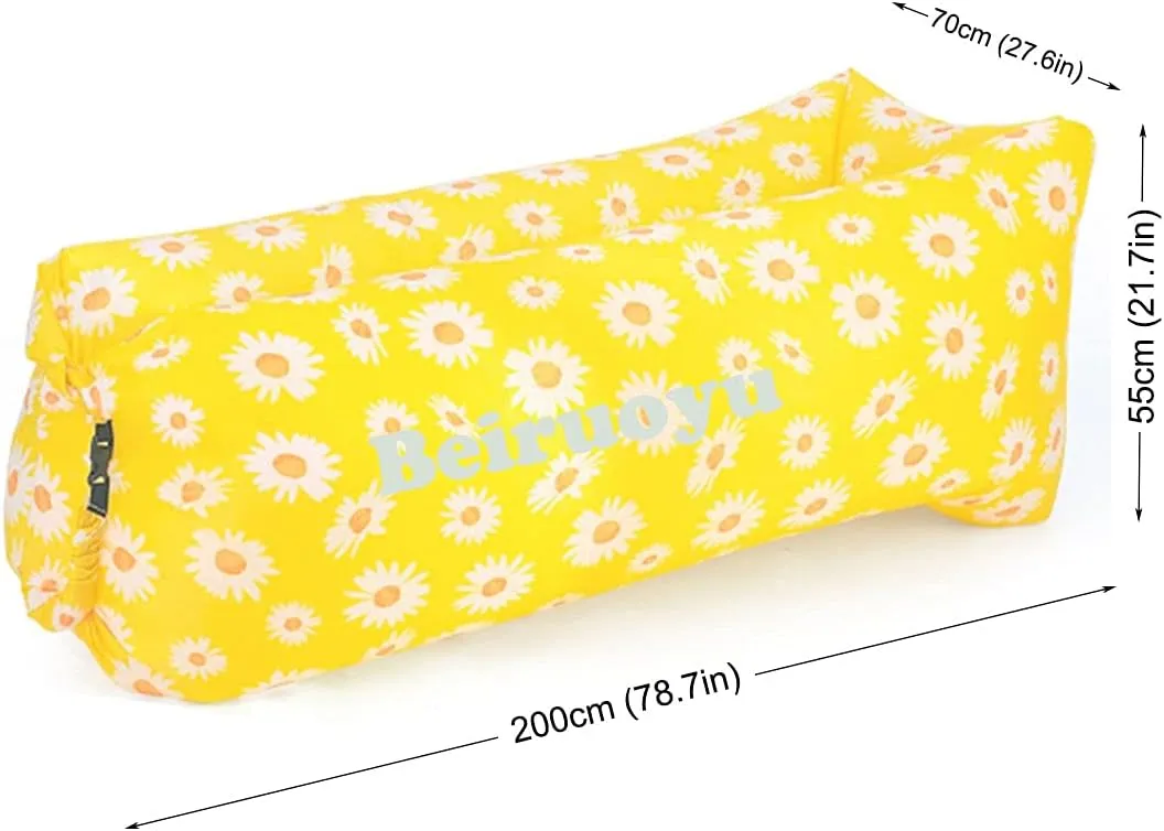 Inflatable Lounger Air Chair Sofa Bed Sleeping Bag Couch for Beach Camping Lake Garden ¡­ (Yellow (Little Daisy))