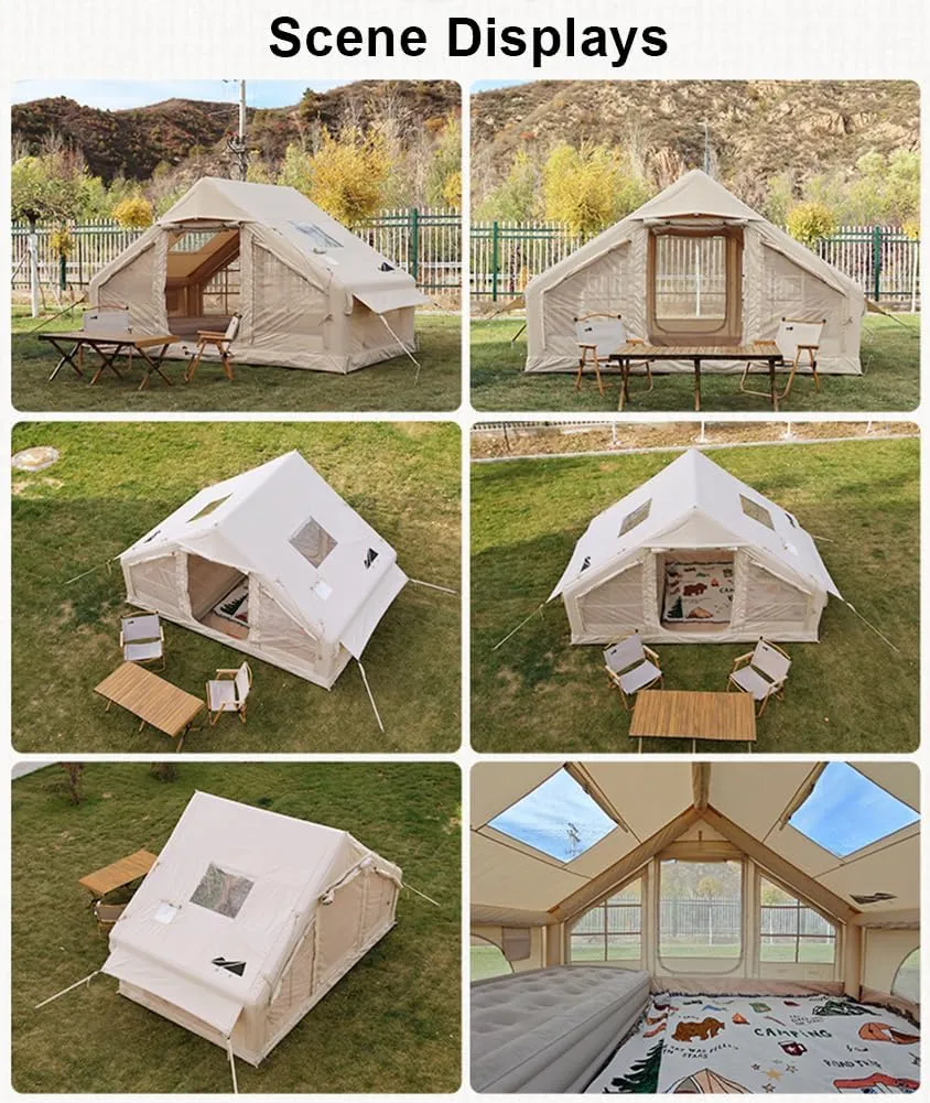 Inflatable Tents with Pump,2-4 Person Blow Up Tent with Stove Jack Hole,4 Season Large Pop-Up Tents,Easy Setup