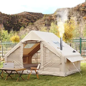 Inflatable Tents with Pump,2-4 Person Blow Up Tent with Stove Jack Hole,4 Season Large Pop-Up Tents,Easy Setup