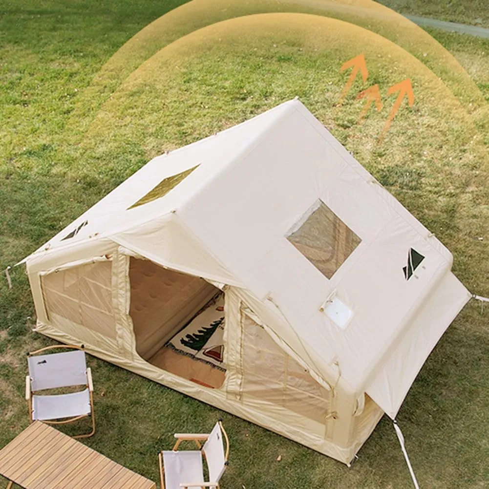 Inflatable Tents with Pump,2-4 Person Blow Up Tent with Stove Jack Hole,4 Season Large Pop-Up Tents,Easy Setup