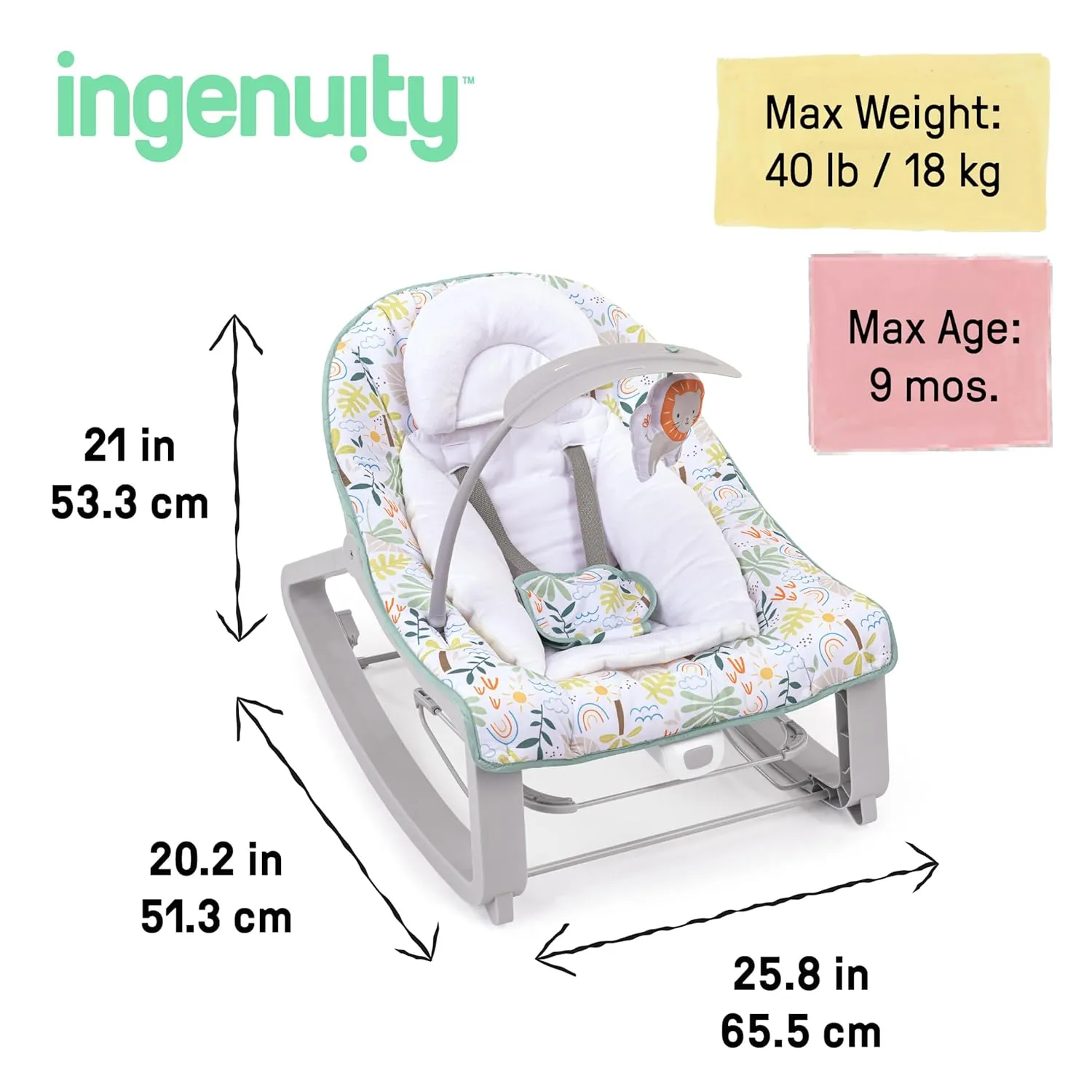 Ingenuity Keep Cozy 3-in-1 Grow with Me Vibrating Baby Bouncer Seat & Infant to Toddler Rocker, Vibrations & Toy Bar, 0-30 Months Up to 40 lbs (Madi)