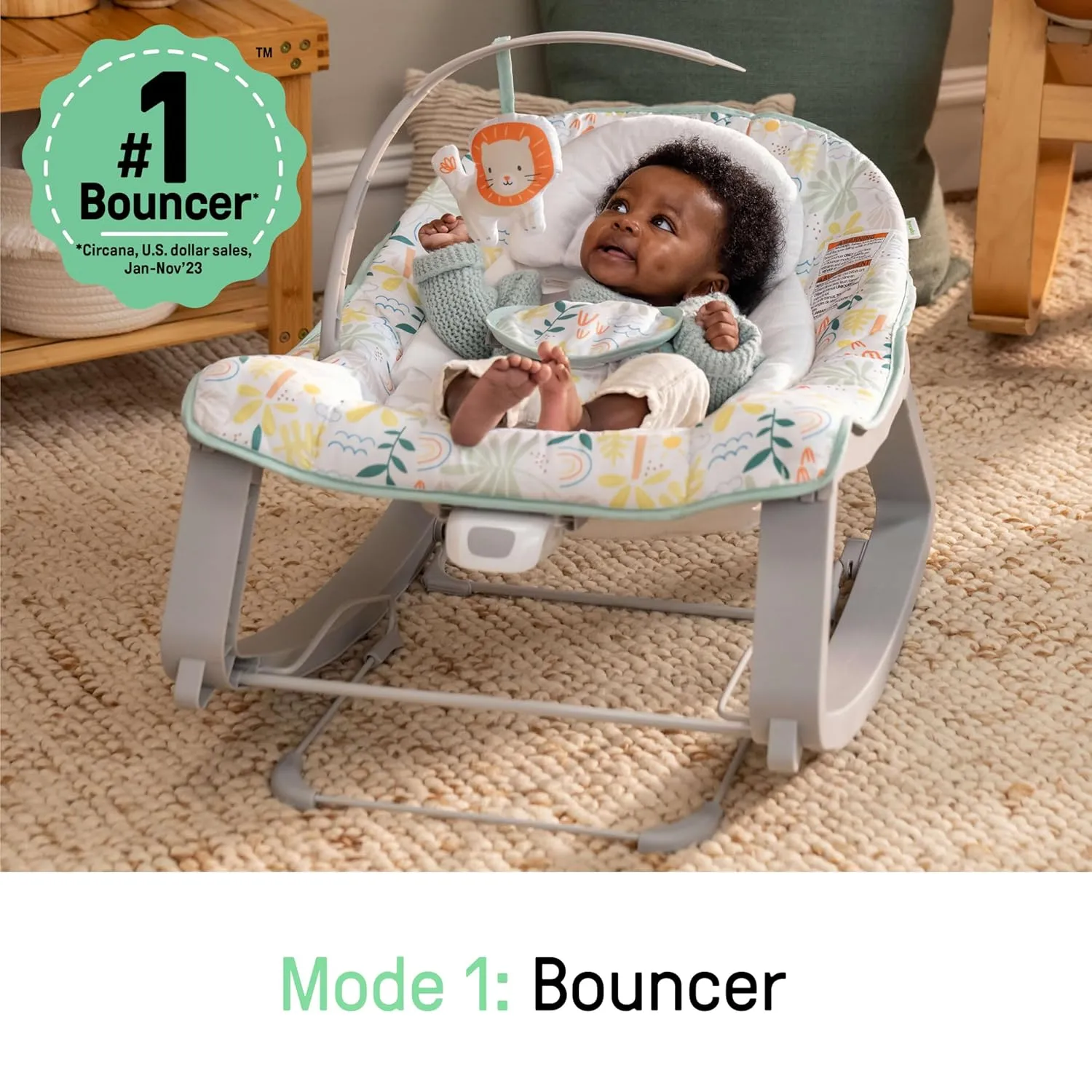 Ingenuity Keep Cozy 3-in-1 Grow with Me Vibrating Baby Bouncer Seat & Infant to Toddler Rocker, Vibrations & Toy Bar, 0-30 Months Up to 40 lbs (Madi)