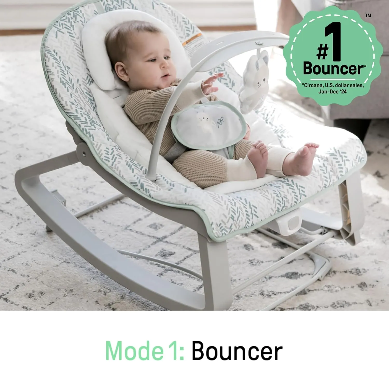 Ingenuity Keep Cozy 3-in-1 Grow with Me Vibrating Baby Bouncer Seat & Infant to Toddler Rocker, Vibrations & Toy Bar, 0-30 Months Up to 40 lbs (Pink Lily)