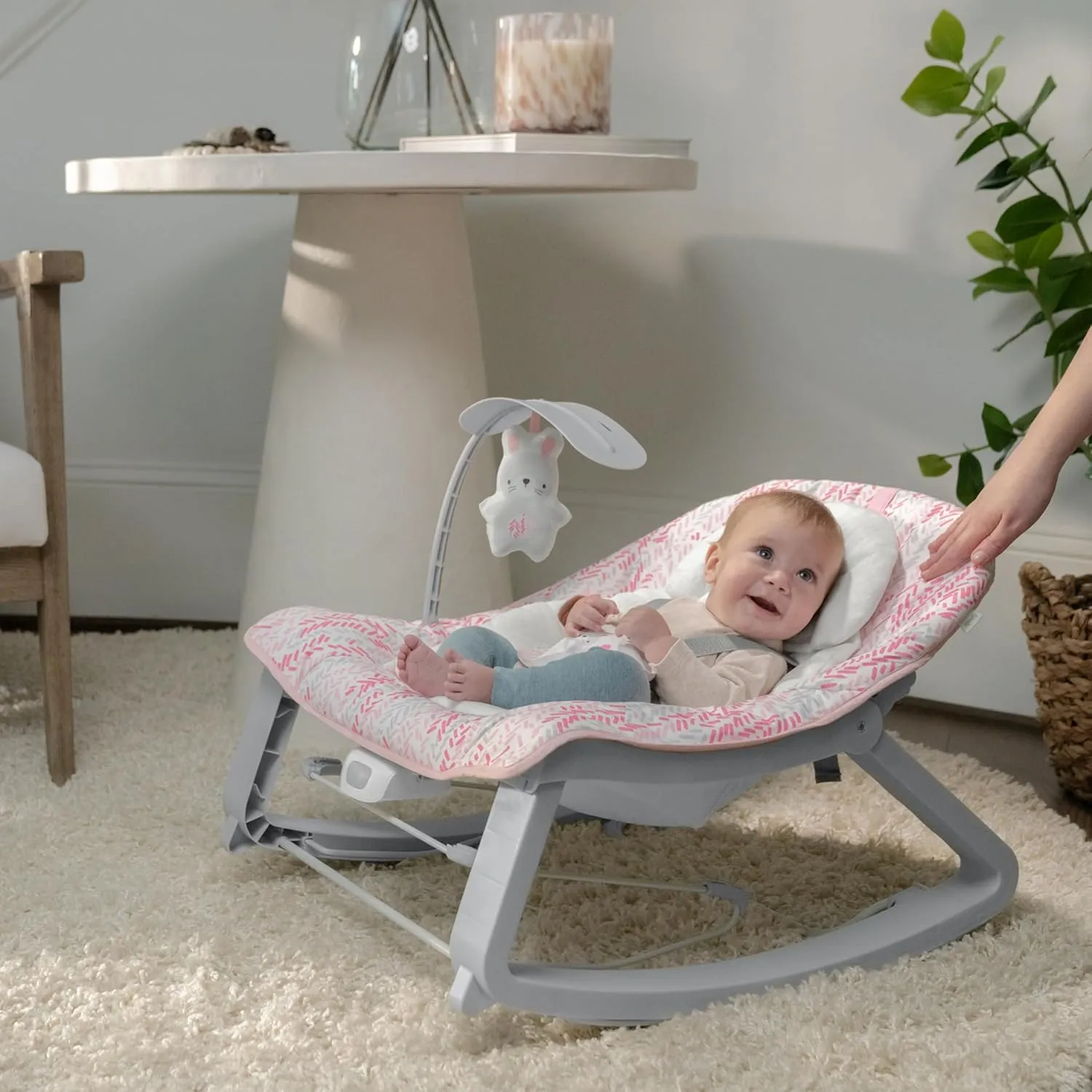 Ingenuity Keep Cozy 3-in-1 Grow with Me Vibrating Baby Bouncer Seat & Infant to Toddler Rocker, Vibrations & Toy Bar, 0-30 Months Up to 40 lbs (Pink Lily)