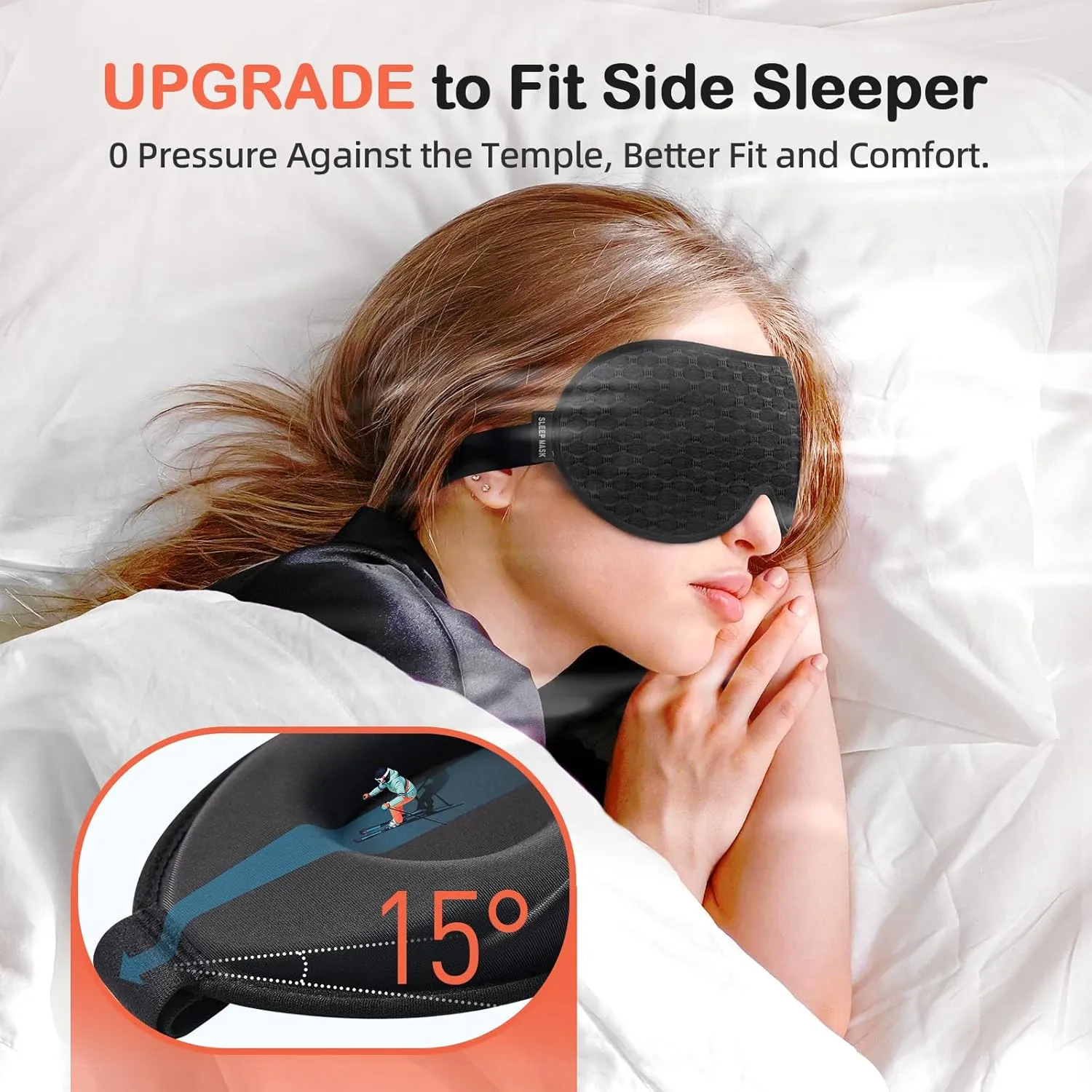 INNELO Contoured Sleep Mask for Side Sleepers - 100% Light Blocking, Soft and No Pressure on Eyes - Blindfold for Travel, Nap, Yoga