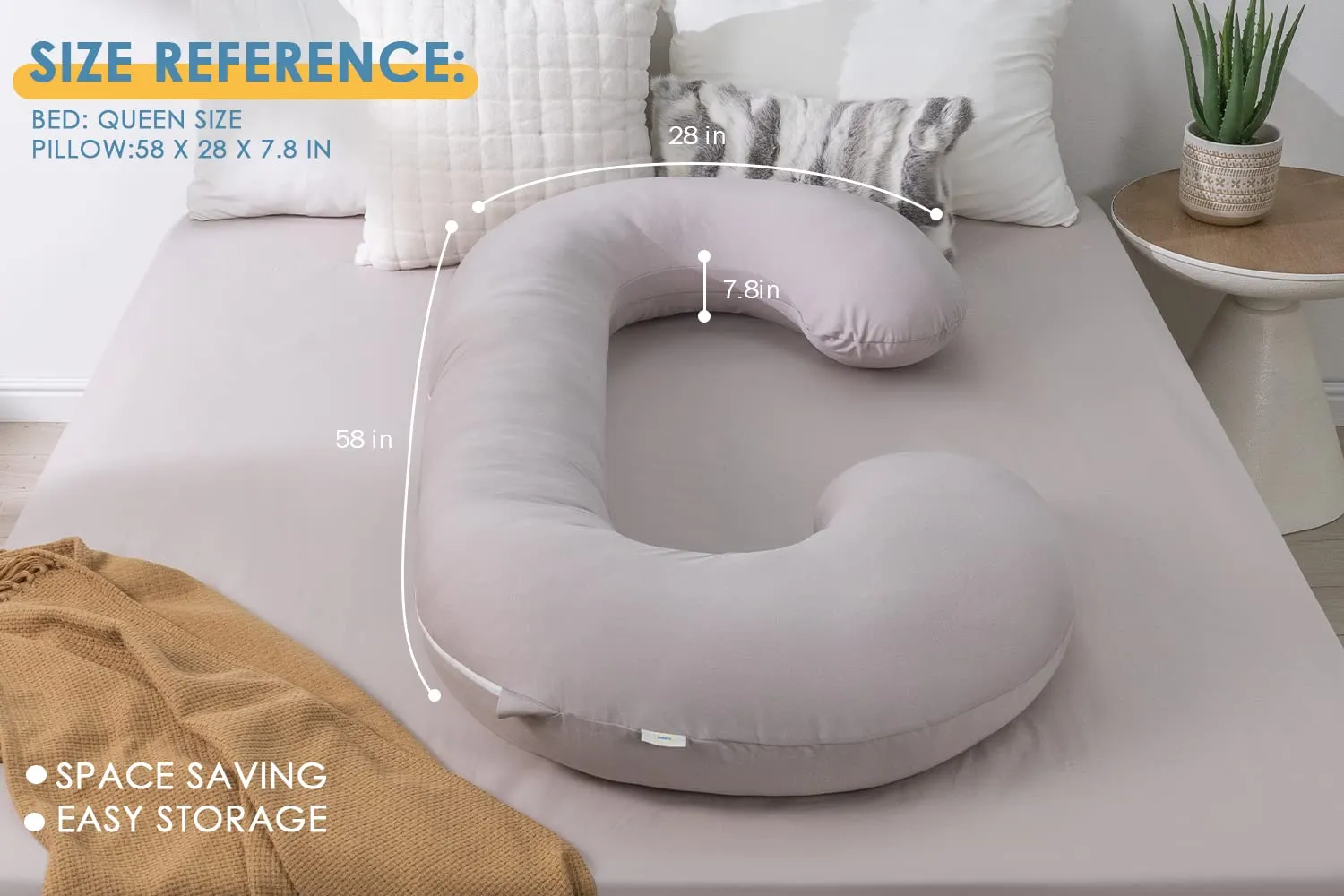 INSEN Cooling Pregnancy Pillow, Maternity Pillow with Tencel Cover,C Shaped for Pregnant and Side Sleeping (Cooling Light Grey)