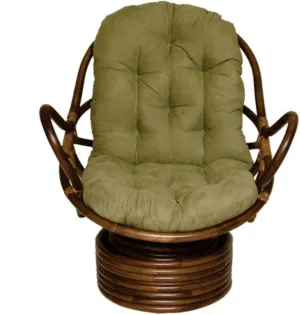 International Caravan Furniture Piece Rattan Swivel Rocker with Micro Suede Cushion, Saddle Brown