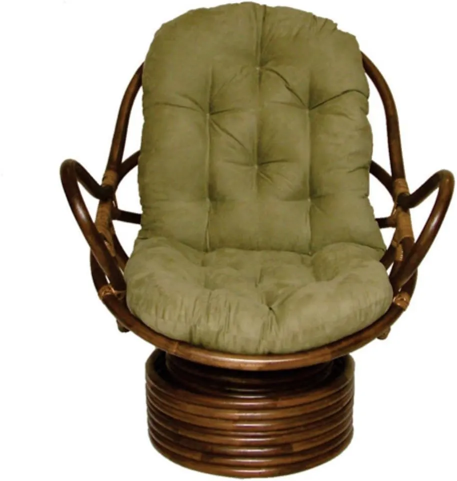 International Caravan Furniture Piece Rattan Swivel Rocker with Micro Suede Cushion, Saddle Brown