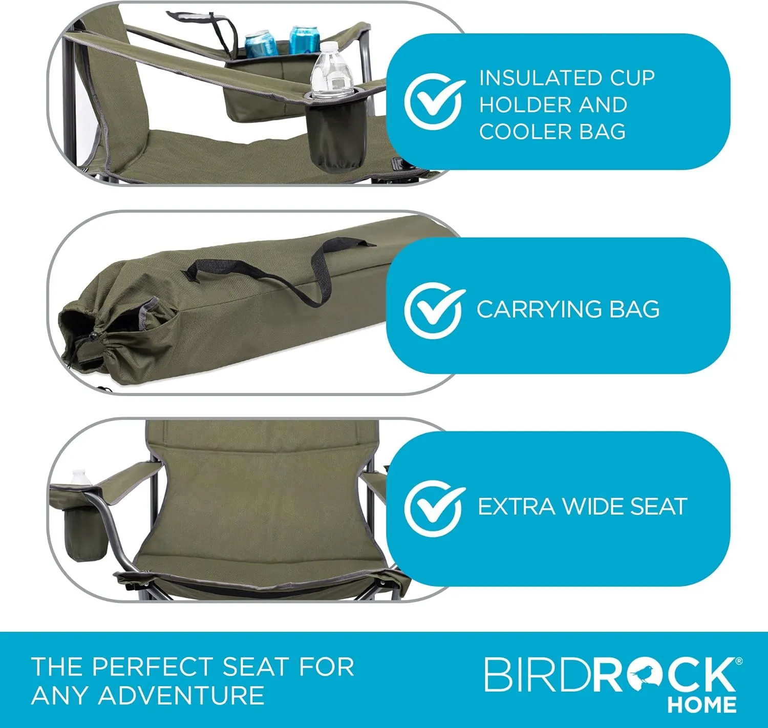 Internet's Best XL Padded Camping Folding Chair - Cooler Bag - Outdoor - Sports - Insulated Cup Holder - Heavy Duty - Carrying Case - Beach - Extra Wide - Quad