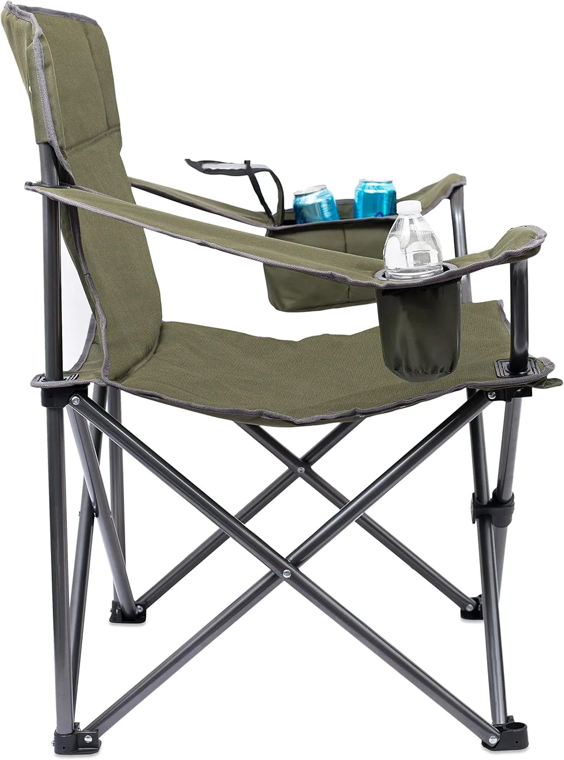 Internet's Best XL Padded Camping Folding Chair - Cooler Bag - Outdoor - Sports - Insulated Cup Holder - Heavy Duty - Carrying Case - Beach - Extra Wide - Quad