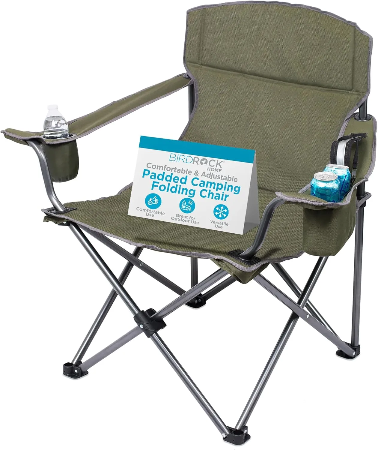 Internet's Best XL Padded Camping Folding Chair - Cooler Bag - Outdoor - Sports - Insulated Cup Holder - Heavy Duty - Carrying Case - Beach - Extra Wide - Quad