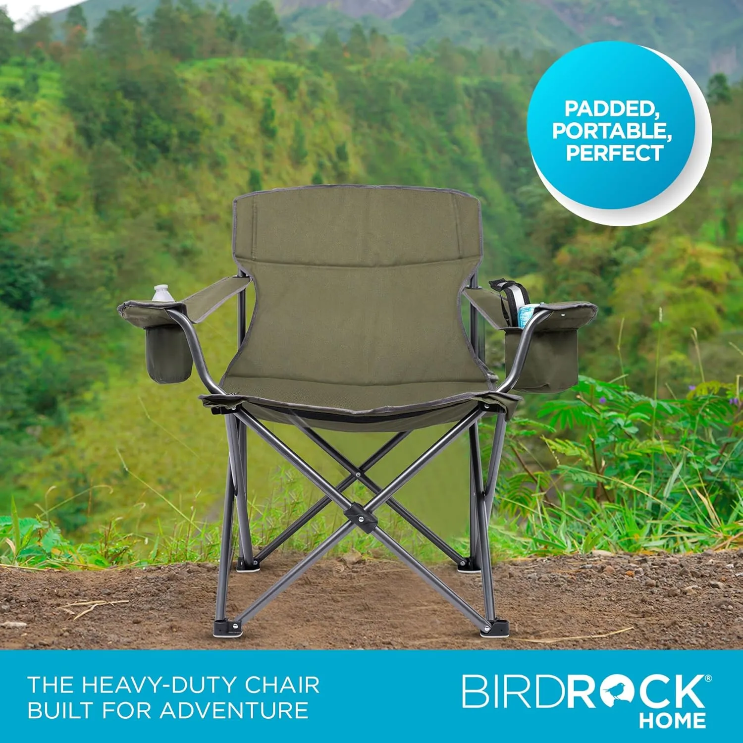 Internet's Best XL Padded Camping Folding Chair - Cooler Bag - Outdoor - Sports - Insulated Cup Holder - Heavy Duty - Carrying Case - Beach - Extra Wide - Quad