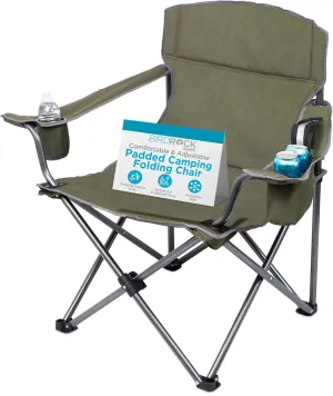 Internet's Best XL Padded Camping Folding Chair - Cooler Bag - Outdoor - Sports - Insulated Cup Holder - Heavy Duty - Carrying Case - Beach - Extra Wide - Quad