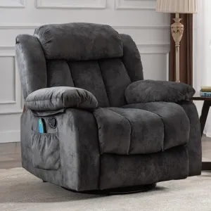 INZOY Massage Swivel Rocker Recliner with Heat and Vibration, Manual Rocking Recliner Chair with Vibrating Massage, Comfy Padded Overstuffed Soft Fabric Heated Recliner, Grey