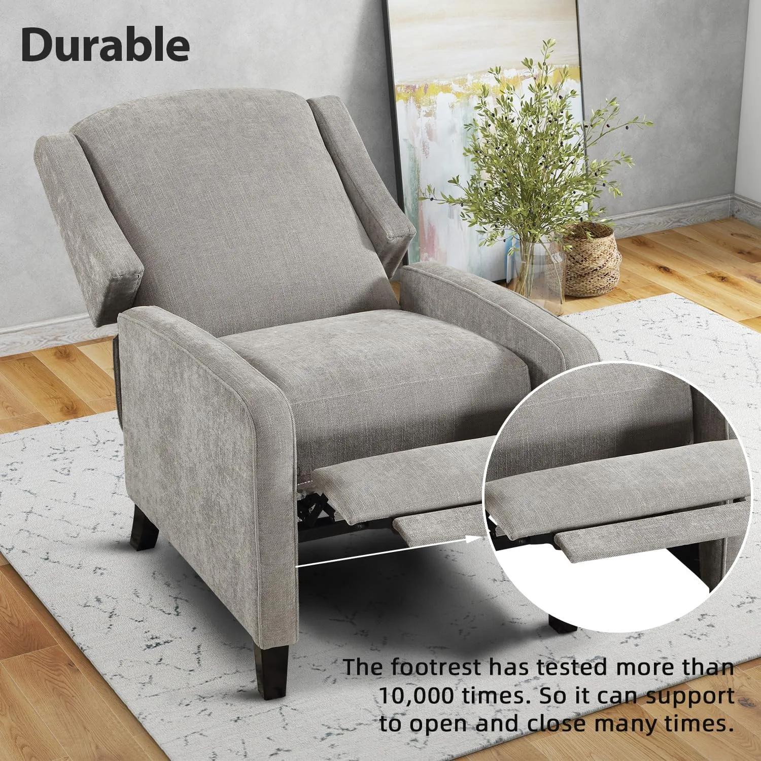 INZOY Wingback Pushback Recliner Chair, Fabric Push Back Recliners with Padded Seat, Mid Century Modern Reclining Chair for Living Room Bedroom, Grey