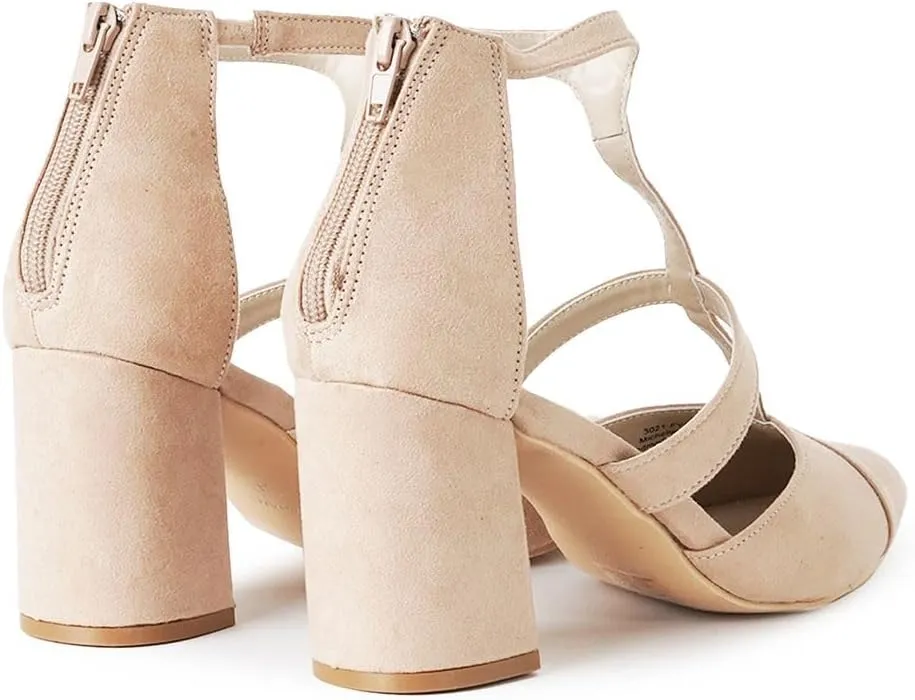 J. Adams Michelle Women's Chunky Block Heel Pointed Toe T-Strap Dress Shoes - Elegant Suede Pumps for Office & Party