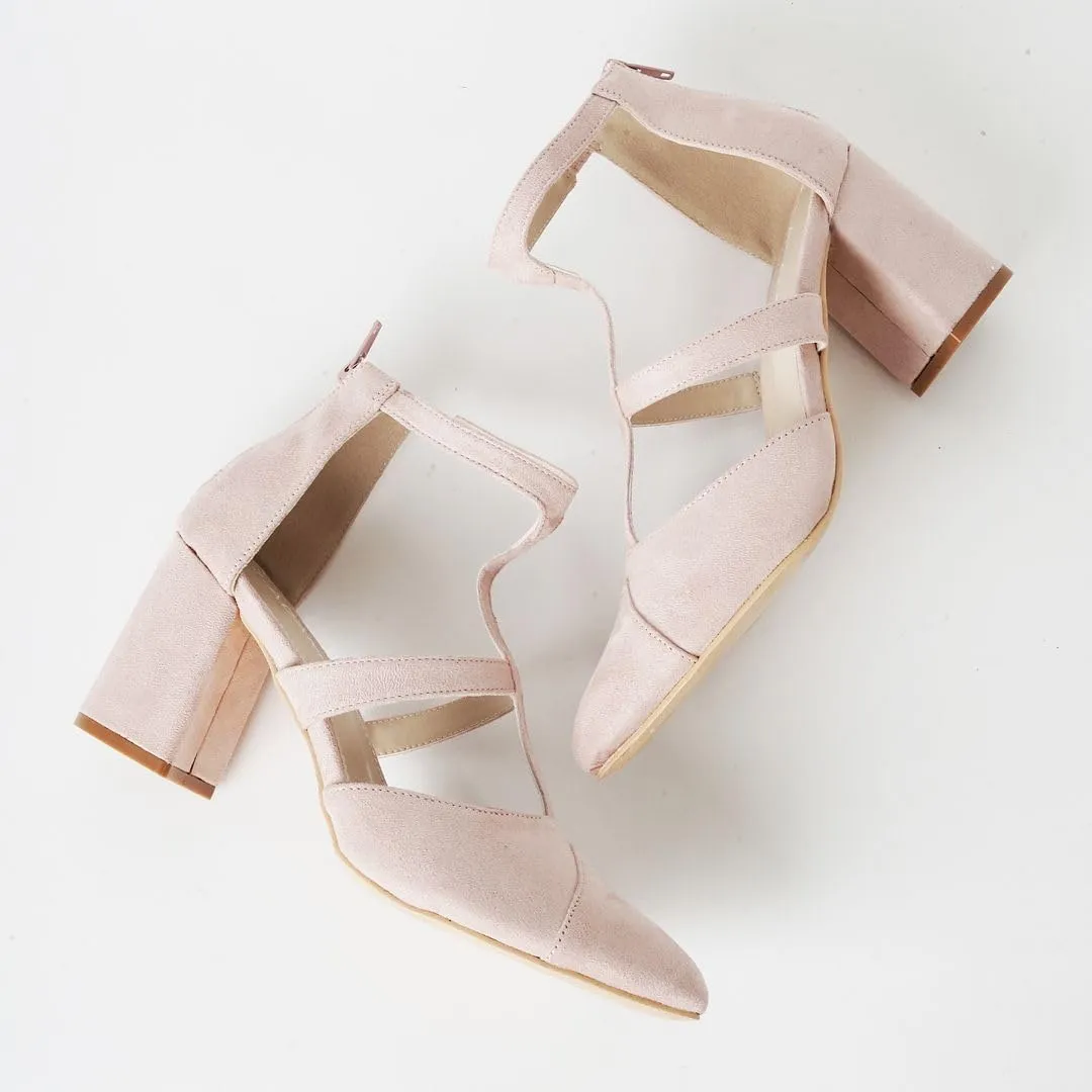J. Adams Michelle Women's Chunky Block Heel Pointed Toe T-Strap Dress Shoes - Elegant Suede Pumps for Office & Party