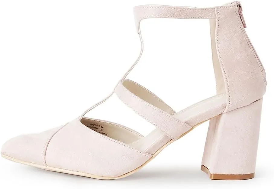 J. Adams Michelle Women's Chunky Block Heel Pointed Toe T-Strap Dress Shoes - Elegant Suede Pumps for Office & Party