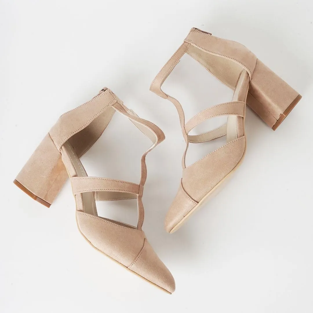 J. Adams Michelle Women's Chunky Block Heel Pointed Toe T-Strap Dress Shoes - Elegant Suede Pumps for Office & Party