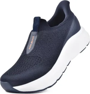 JACKSHIBO Men's Hands Free Slip On Walking Shoes Wide Toe Box Arch Support Orthopedic Sneakers Cushioned Thick Zero Drop Sole