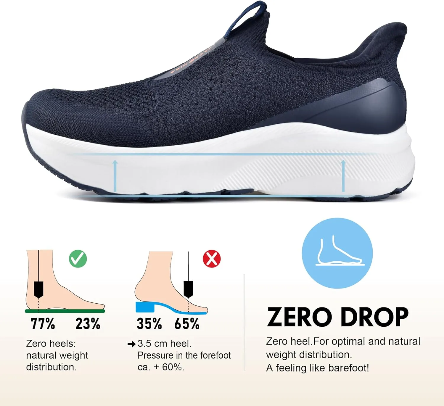 JACKSHIBO Men's Hands Free Slip On Walking Shoes Wide Toe Box Arch Support Orthopedic Sneakers Cushioned Thick Zero Drop Sole