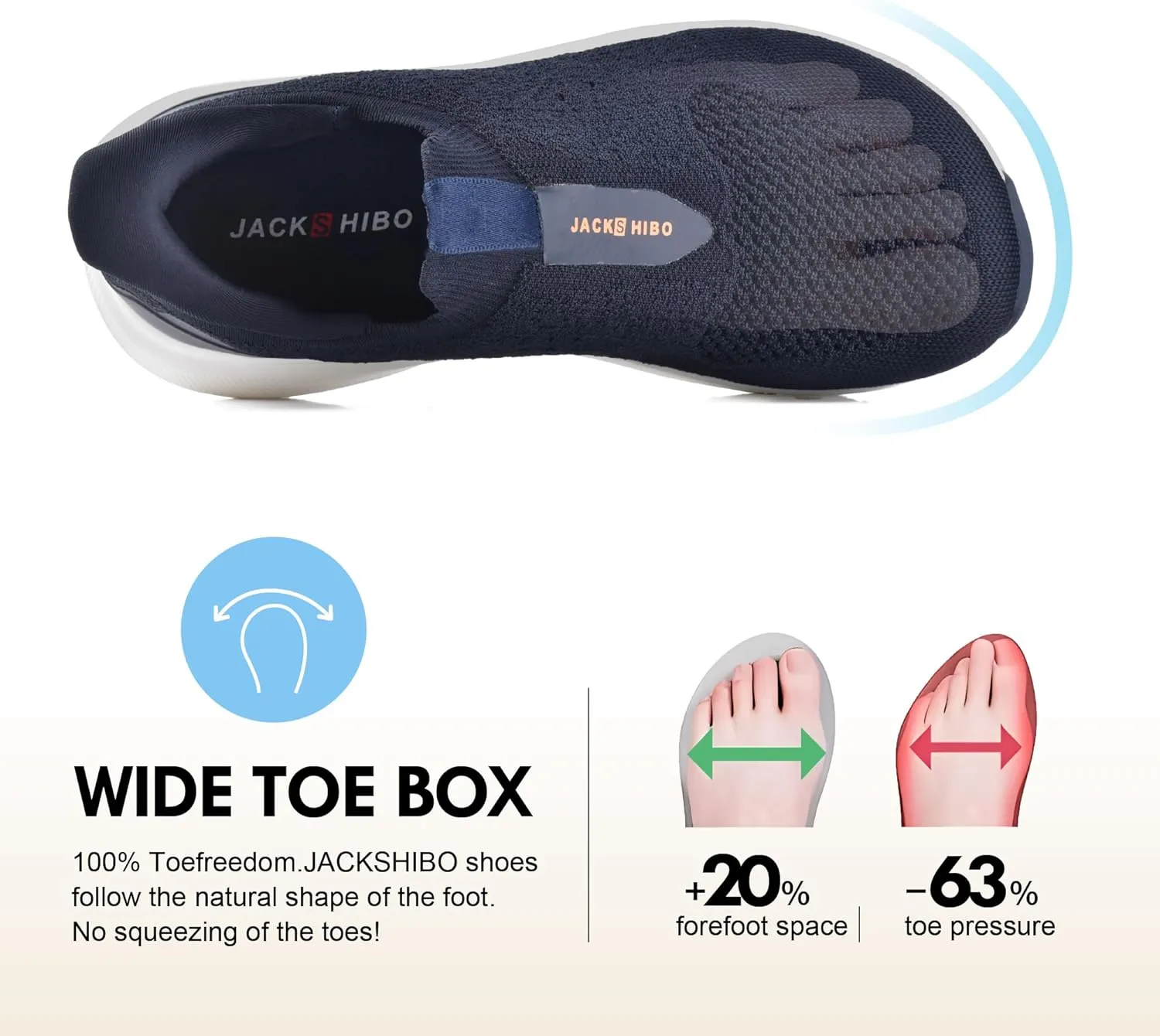 JACKSHIBO Men's Hands Free Slip On Walking Shoes Wide Toe Box Arch Support Orthopedic Sneakers Cushioned Thick Zero Drop Sole