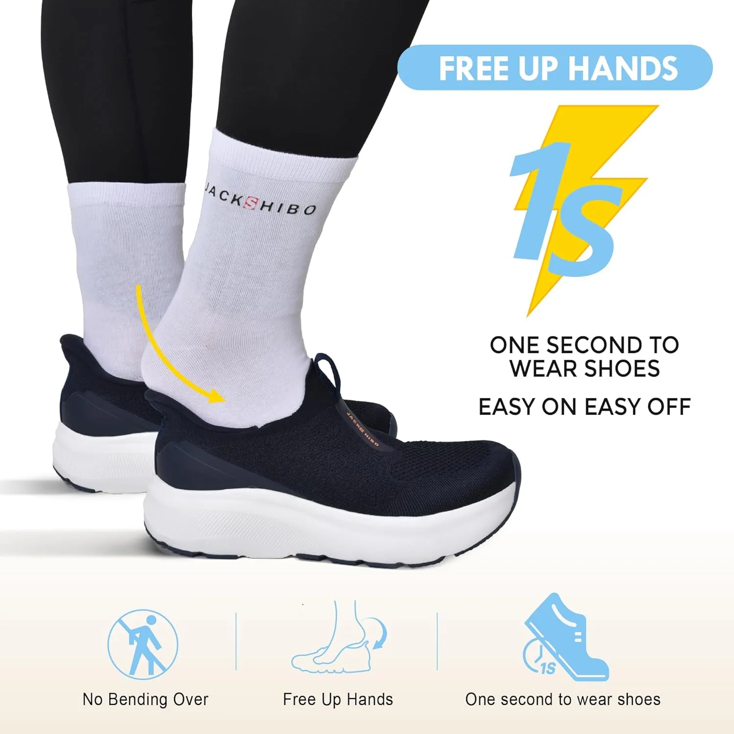 JACKSHIBO Men's Hands Free Slip On Walking Shoes Wide Toe Box Arch Support Orthopedic Sneakers Cushioned Thick Zero Drop Sole