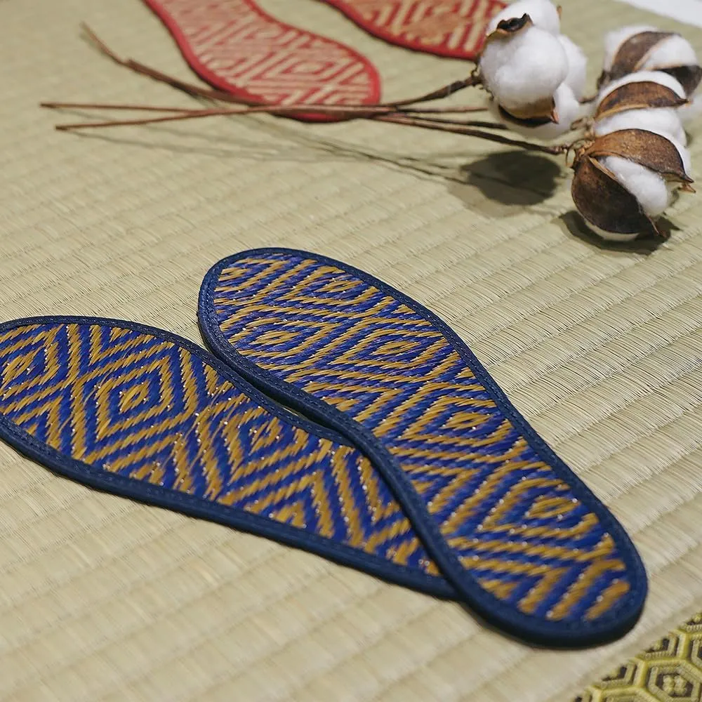 Japanese Traditional Organic Igusa Insoles, Smooth Sweat-Absorbing Deodorant Non-Slip Breathable Insoles Made of Igusa (Japanese Soft Rush Grass) (US Size 5, 23-23.5cm, Blue)