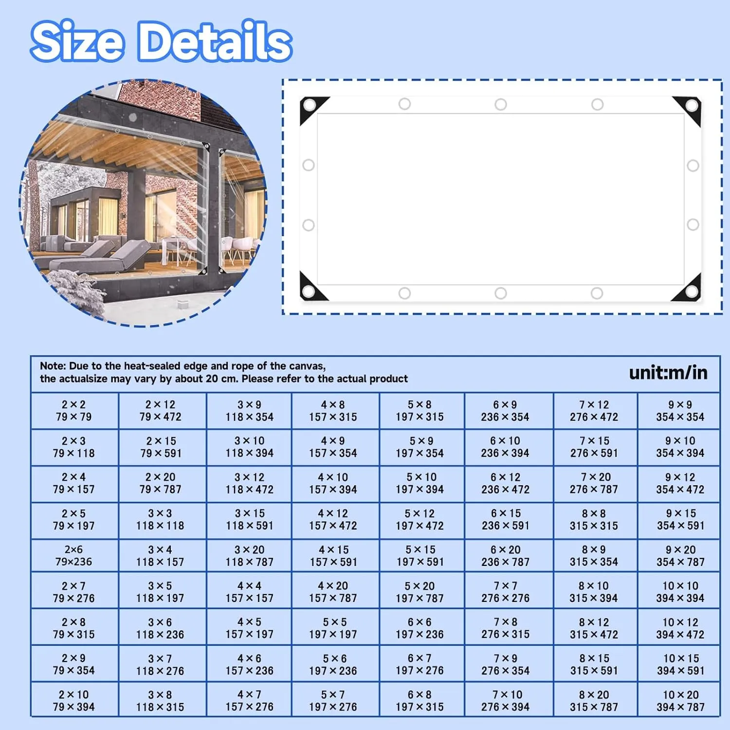 JHIAADEYPVC Heavy-Duty Waterproof Clear Tarpaulin, Transparent Tarpaulin, PVC Clear Tarpaulin,Thicken Clear Tarp Waterproof,Groundsheet, Outdoor Polyethylene Sheeting(6 * 20m/236 * 787in)