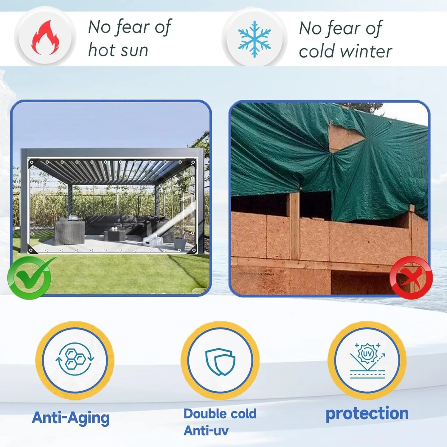 JHIAADEYPVC Heavy-Duty Waterproof Clear Tarpaulin, Transparent Tarpaulin, PVC Clear Tarpaulin,Thicken Clear Tarp Waterproof,Groundsheet, Outdoor Polyethylene Sheeting(6 * 20m/236 * 787in)