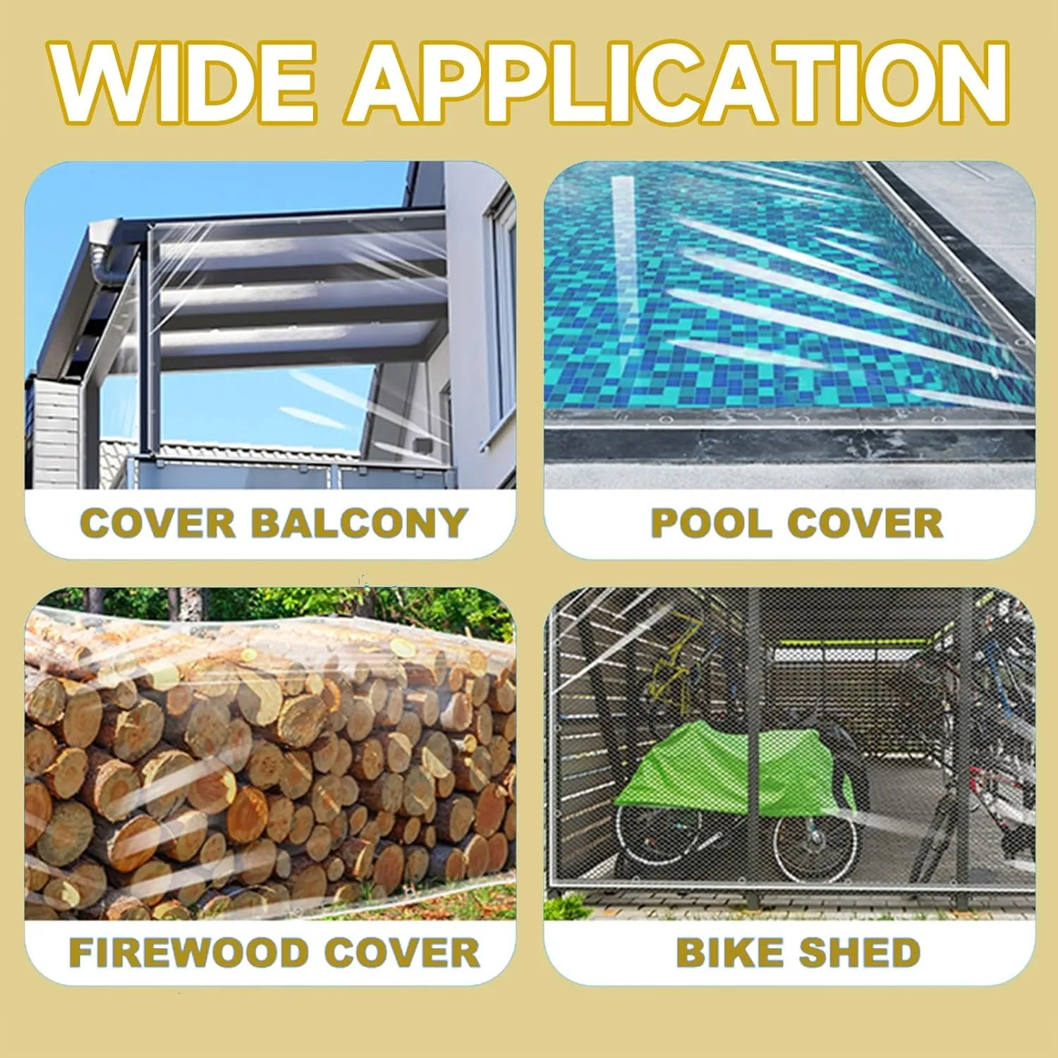JHIAADEYPVC Heavy-Duty Waterproof Clear Tarpaulin,Reinforced Transparent,Small Tarpaulin Transparent,Thicken Clear Tarp Waterproof,Groundsheet, Outdoor Polyethylene Sheeting(10 * 10m/394 * 394in)