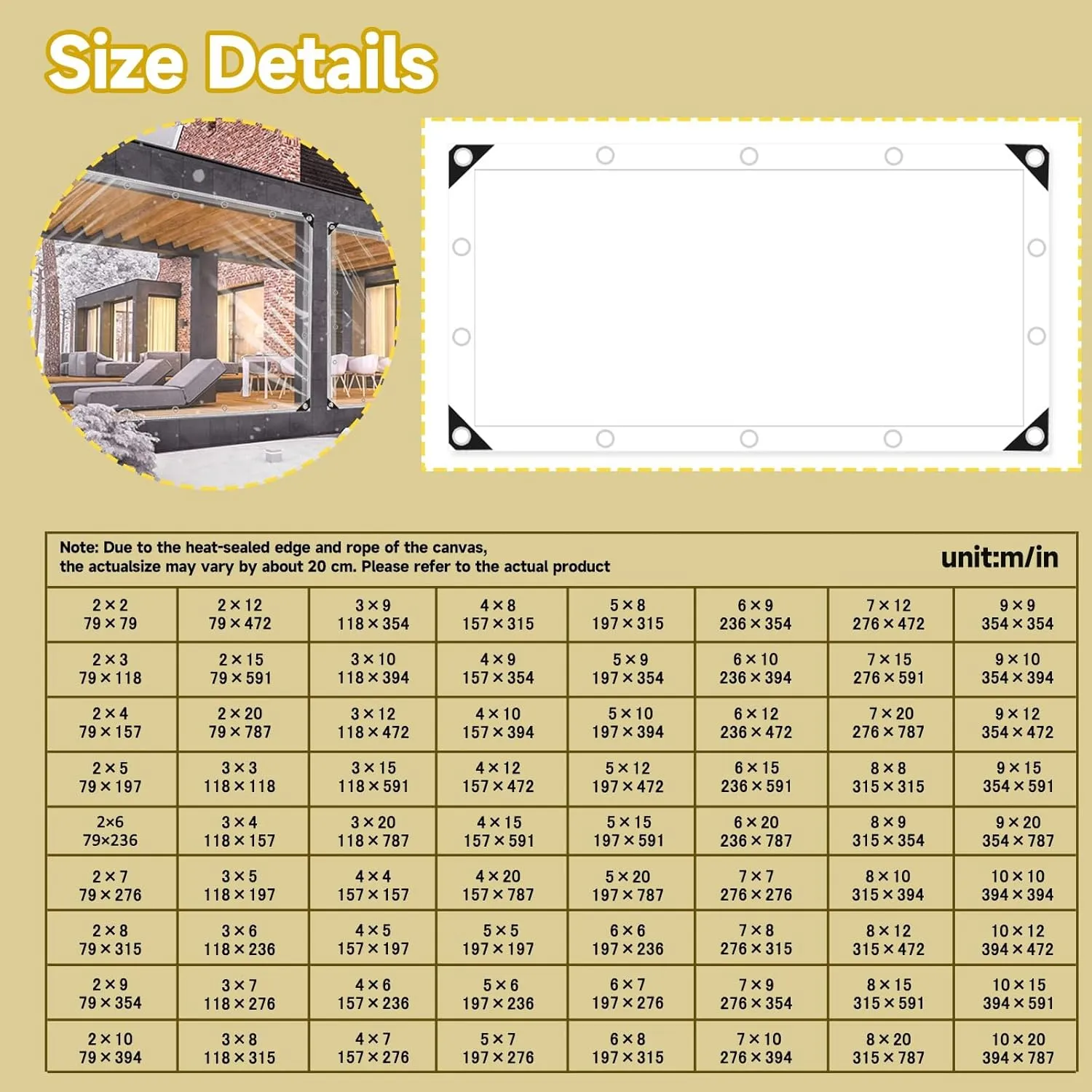 JHIAADEYPVC Heavy-Duty Waterproof Clear Tarpaulin,Reinforced Transparent,Small Tarpaulin Transparent,Thicken Clear Tarp Waterproof,Groundsheet, Outdoor Polyethylene Sheeting(10 * 10m/394 * 394in)