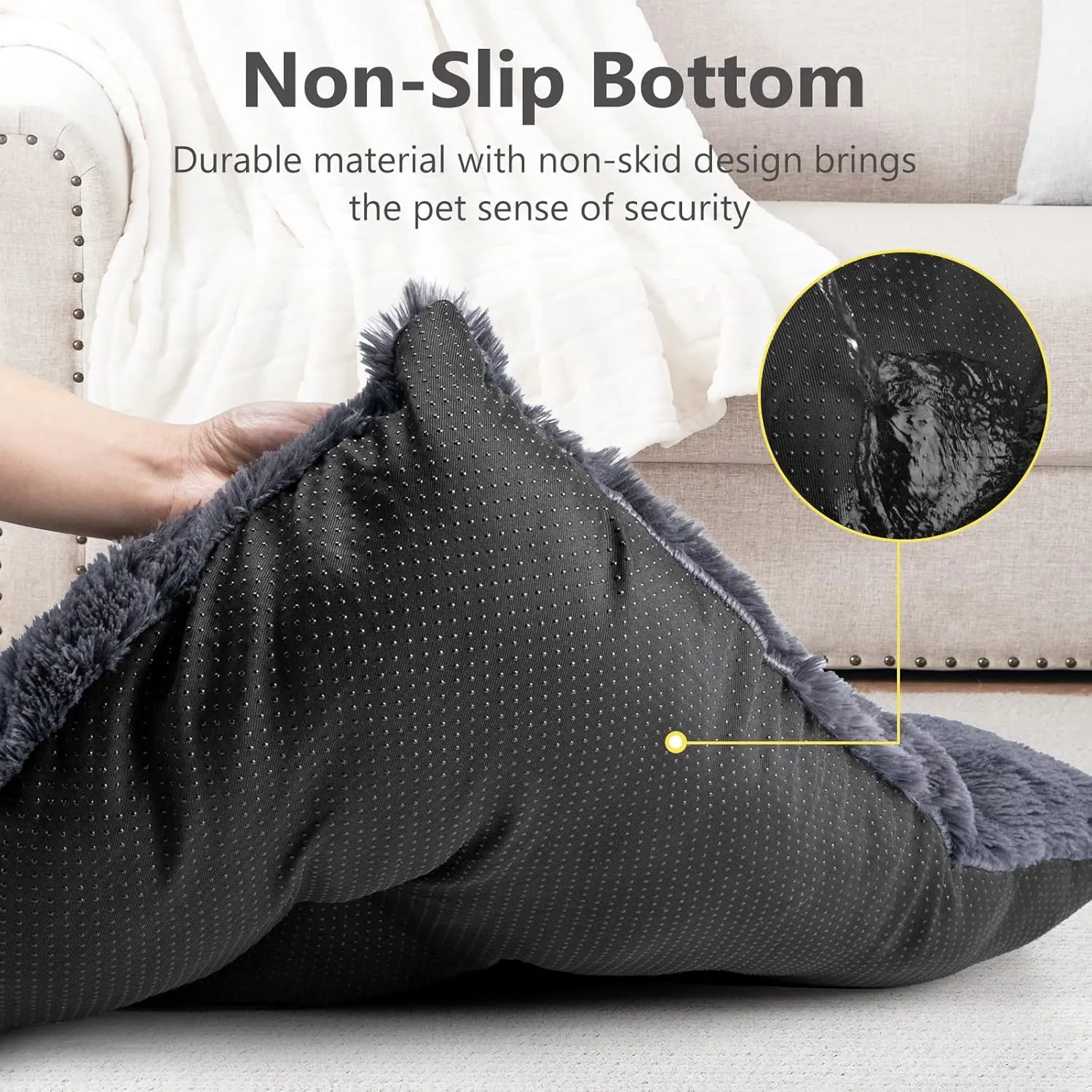 JOEJOY Large Dog Bed Crate Pad, Deluxe Plush Washable Dog Beds Fulffy Soft Kennel Pad Anti-Slip Pet Sleeping Mat for Extra Large Medium Small Dogs, 40" x 27", Grey