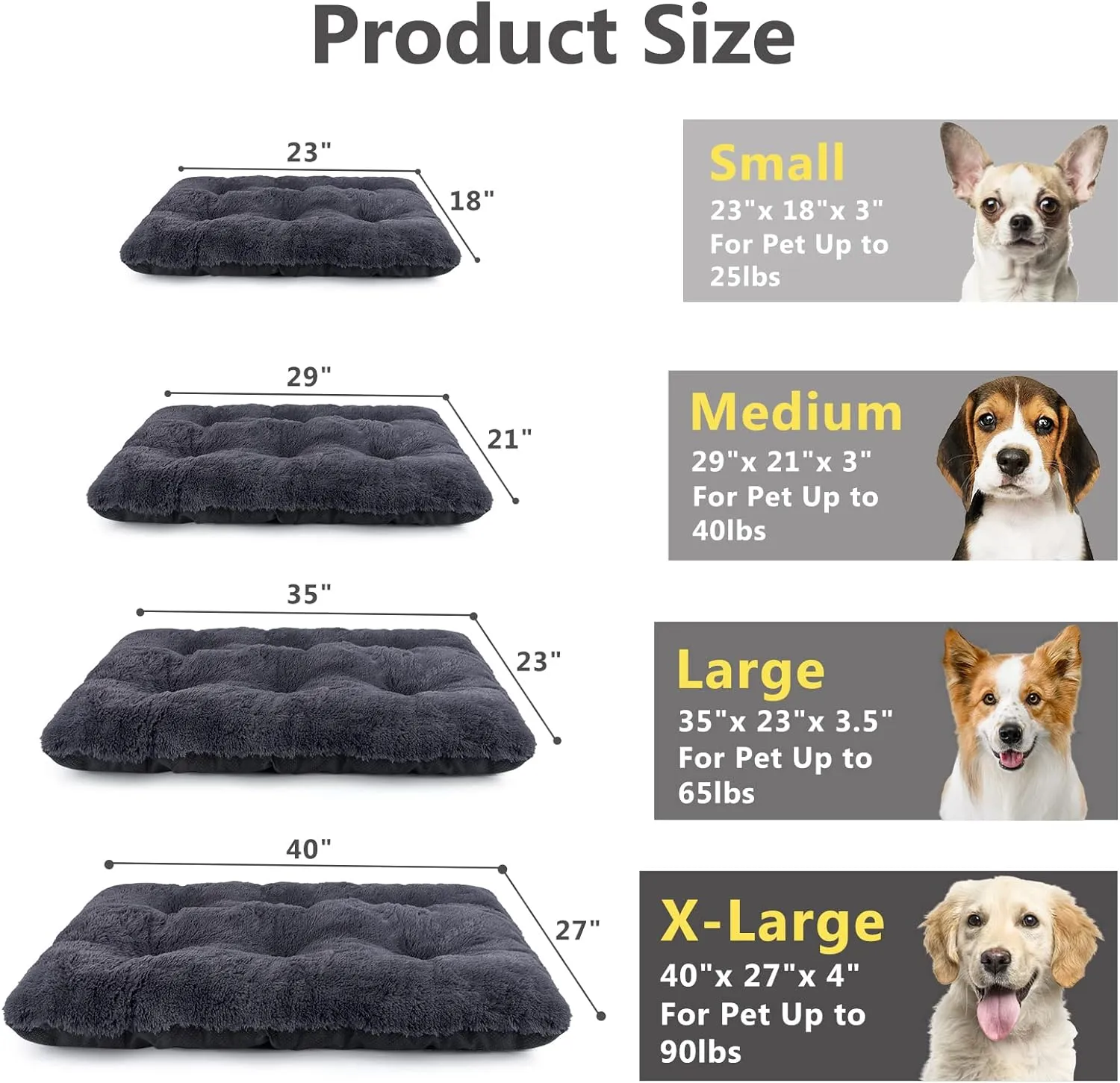 JOEJOY Large Dog Bed Crate Pad, Deluxe Plush Washable Dog Beds Fulffy Soft Kennel Pad Anti-Slip Pet Sleeping Mat for Extra Large Medium Small Dogs, 40" x 27", Grey