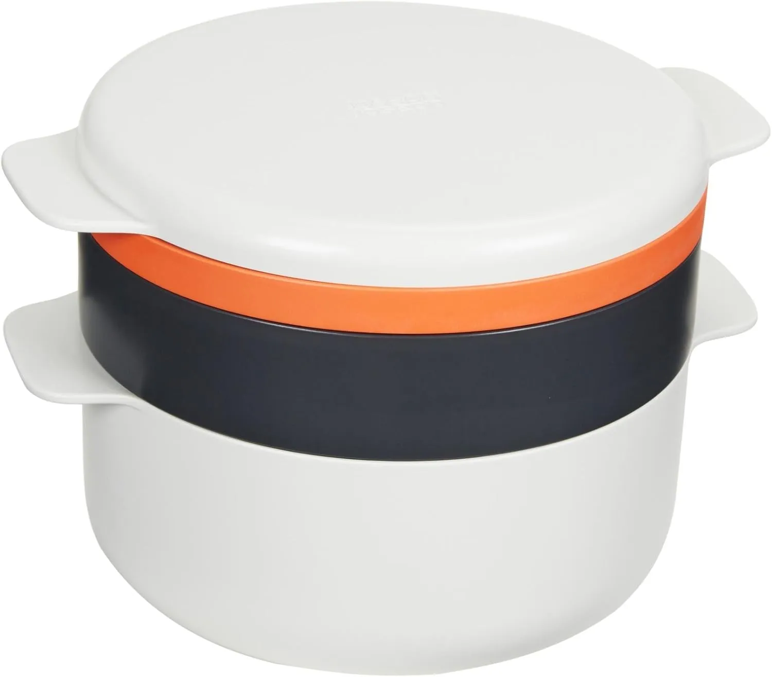 Joseph Joseph M-Cuisine Microwave 4-Piece Stackable Cooking Set, 2 liter cooking pot, steamer, griddle and lid, Orange/Beige