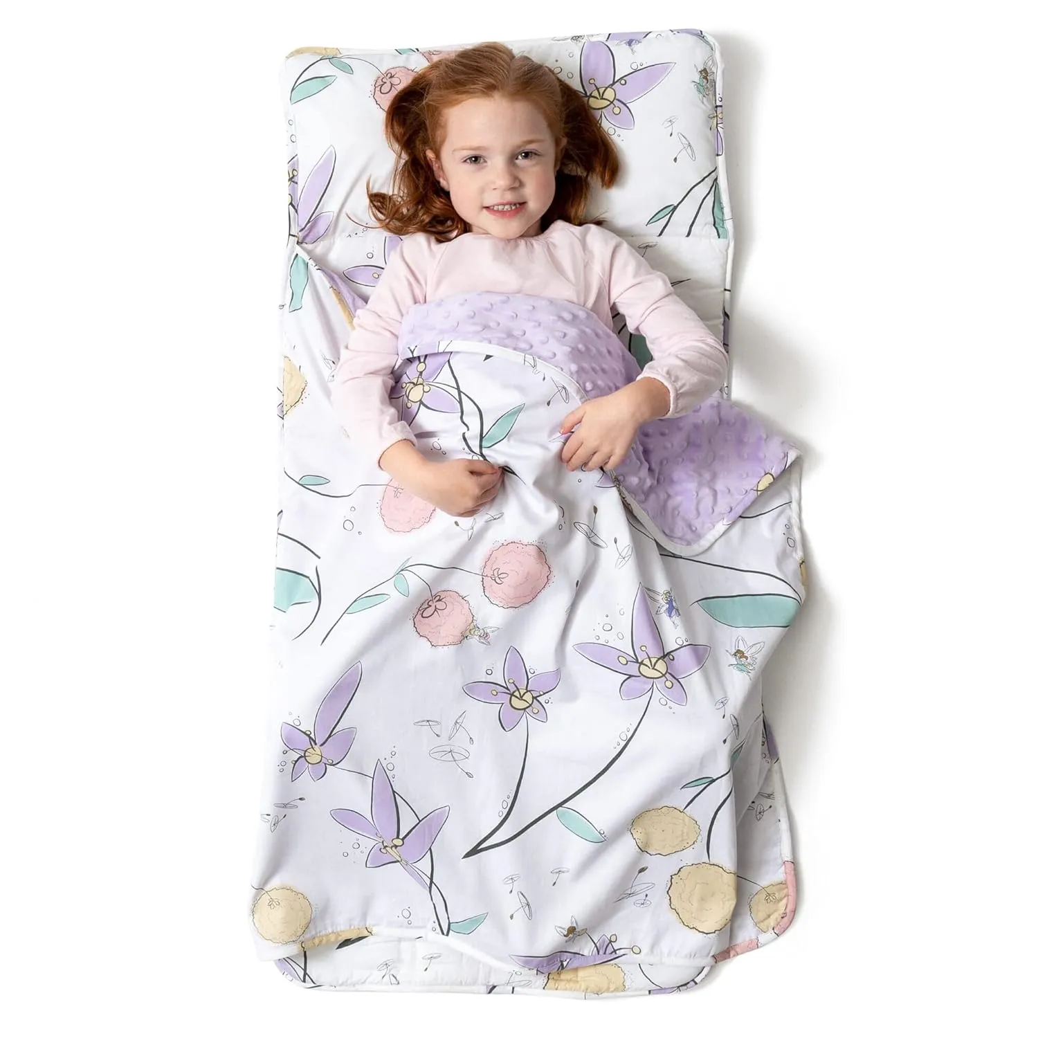 JumpOff Jo - Toddler Nap-Mat - Sleeping Bag for Kids with Removable Pillow and Ultra Soft Blanket for Preschool, Daycare, and Sleepovers - Fairy Blossoms