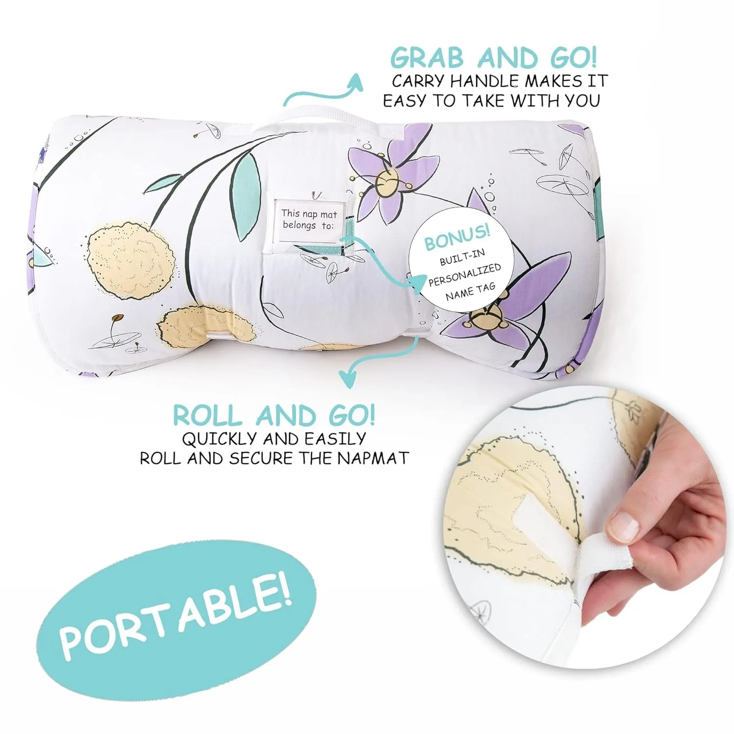 JumpOff Jo - Toddler Nap-Mat - Sleeping Bag for Kids with Removable Pillow and Ultra Soft Blanket for Preschool, Daycare, and Sleepovers - Fairy Blossoms