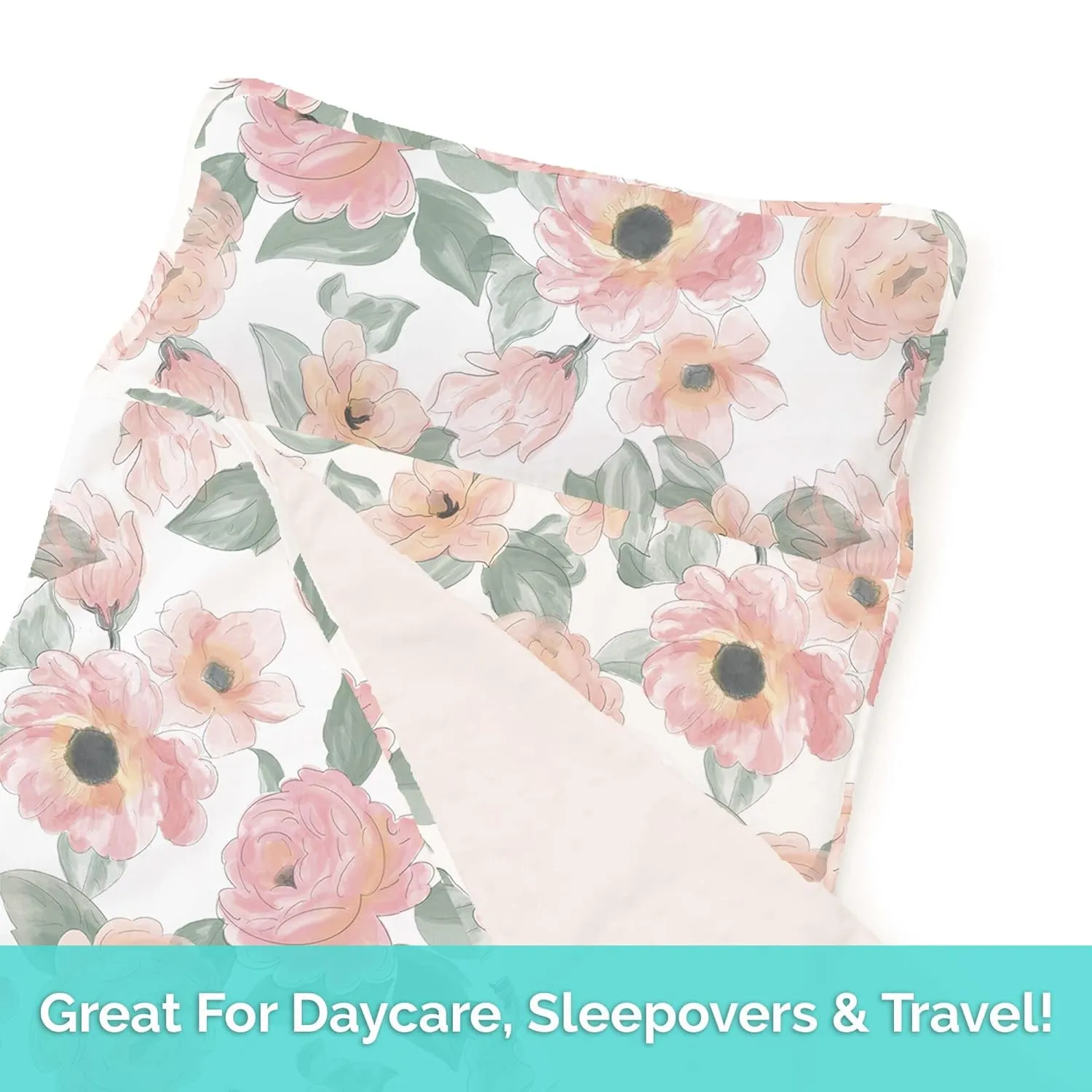 JumpOff Jo - Toddler Nap Mat - Sleeping Bag for Kids with Removable Pillow and Ultra Soft Blanket for Preschool, Daycare, and Sleepovers - Floral Watercolor