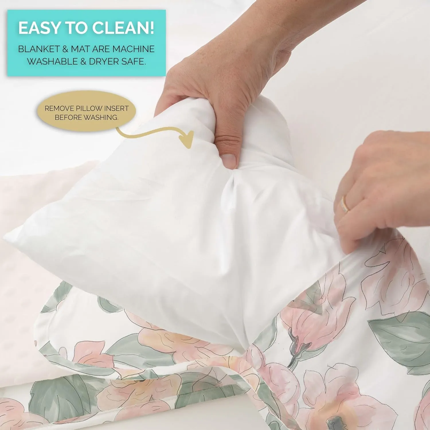 JumpOff Jo - Toddler Nap Mat - Sleeping Bag for Kids with Removable Pillow and Ultra Soft Blanket for Preschool, Daycare, and Sleepovers - Floral Watercolor