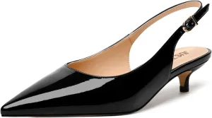 JUSTDANNI Womens Wedding Patent Fashion Buckle Pointed Toe Dress Slingback Kitten Low Heel Pumps Shoes 1.5 Inch