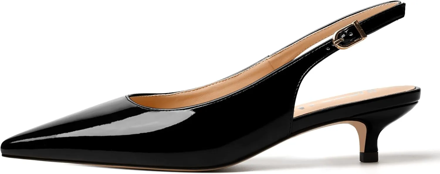 JUSTDANNI Womens Wedding Patent Fashion Buckle Pointed Toe Dress Slingback Kitten Low Heel Pumps Shoes 1.5 Inch