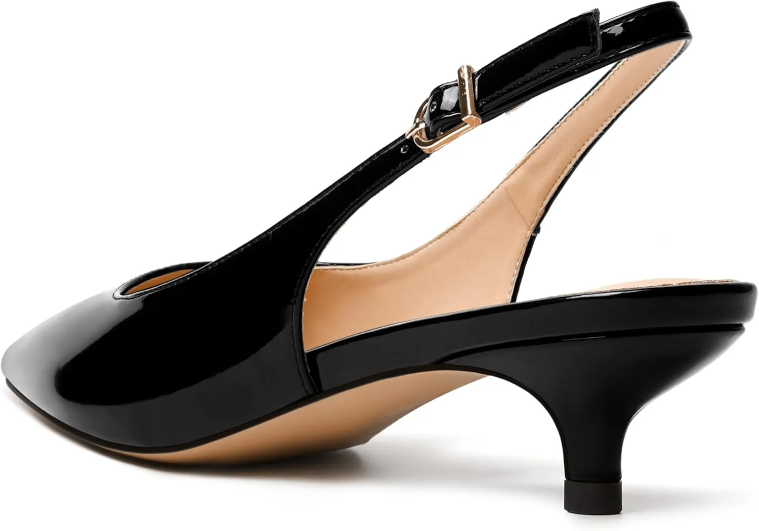 JUSTDANNI Womens Wedding Patent Fashion Buckle Pointed Toe Dress Slingback Kitten Low Heel Pumps Shoes 1.5 Inch