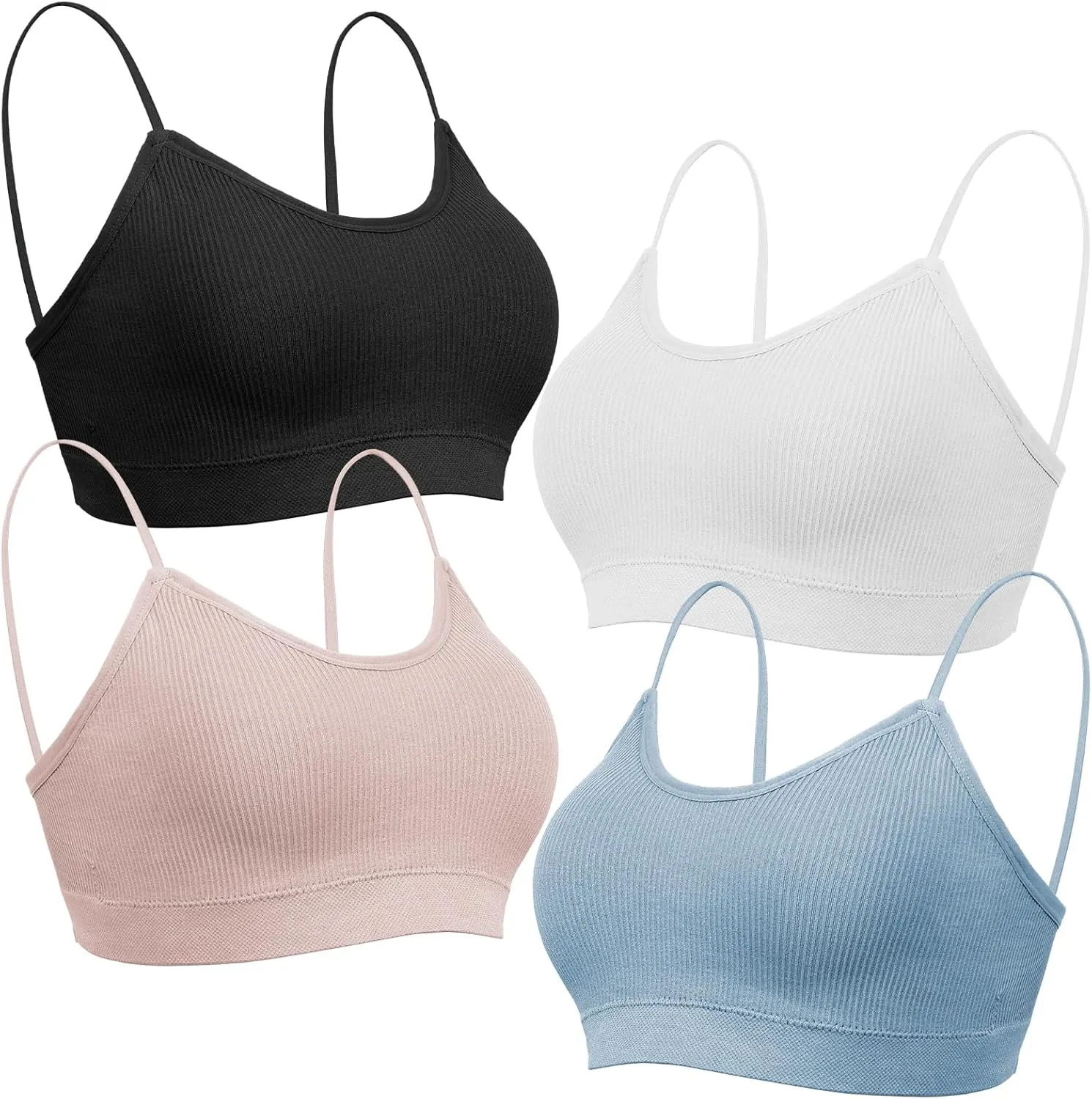 KCDDUMK 4 Pieces Cami Bras - Women's V-Neck Padded Seamless Straps Bralette Everyday Basic Sleeping Bra